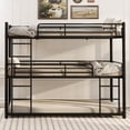thumbnail image 2 of Kdymod Triple Bunk Bed Twin over Twin over Twin Bunk Beds with Ladder & Guardrail,Metal Triple Twin Bunk Bed Frame with Wall Mounting Kit for Teen & Adult,Bedroom,Dorm,Black(Mattress not included), 2 of 9