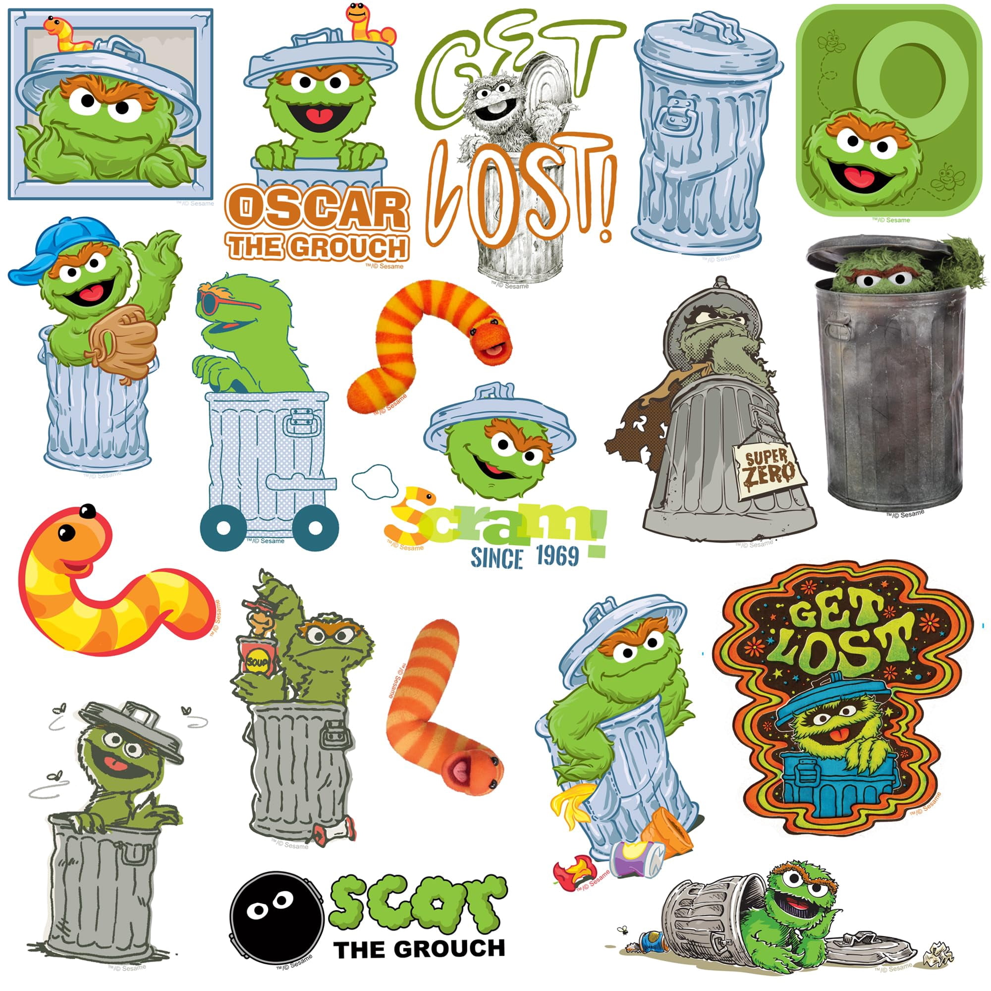 Sesame Street Oscar The Grouch 100ct Vinyl Sticker Pack  Large Waterproof Die-Cut Stickers for Laptop, Water Bottle, Scrapbooking, Tablet  Oscar Character Variety Set