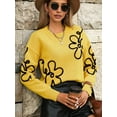thumbnail image 5 of Women'S Off Shoulder Cable Knit Sweaters in Fall Pullover Cute Flower Crew Neck Long Sleeve Trendy Sweater Yellow M, 5 of 8