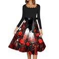 thumbnail image 3 of Women's Halloween Hepburn Dresses Ghost Witch Hat Long Sleeve Spooky Hepburn Dresses Castle Moon Round Neck Horror Hepburn Dress, M, 3 of 4