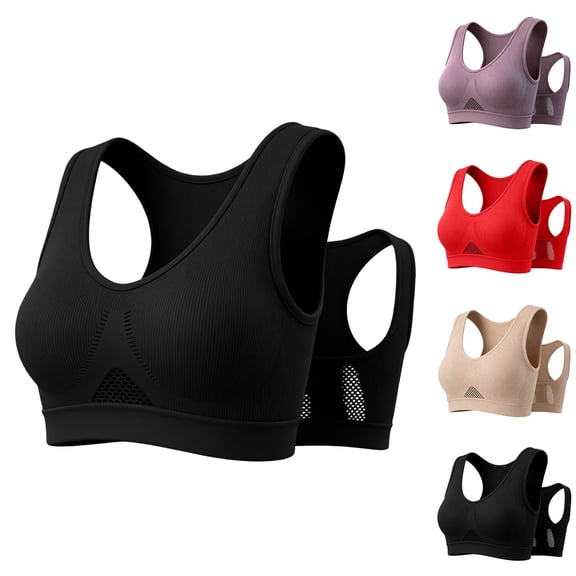 Womens Plus Wireless Bra, Full Coverage Sports Bra with Wide Straps, Back Cutout & Racerback Design, Fitness Jogging Wear | VerBelle,Beige L