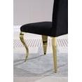 thumbnail image 6 of Set of 2 Velvet Dining Chairs with Golden Metal Legs, Upholstered Accent Chairs with Stripe Backrest for Dining Room Living Room, Black-Gold, 6 of 7