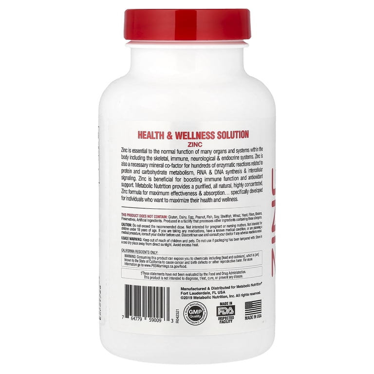 list of fda approved glutathione 2019 Metabolic Nutrition Zinc, 90 Capsules (75 mg per Capsule)