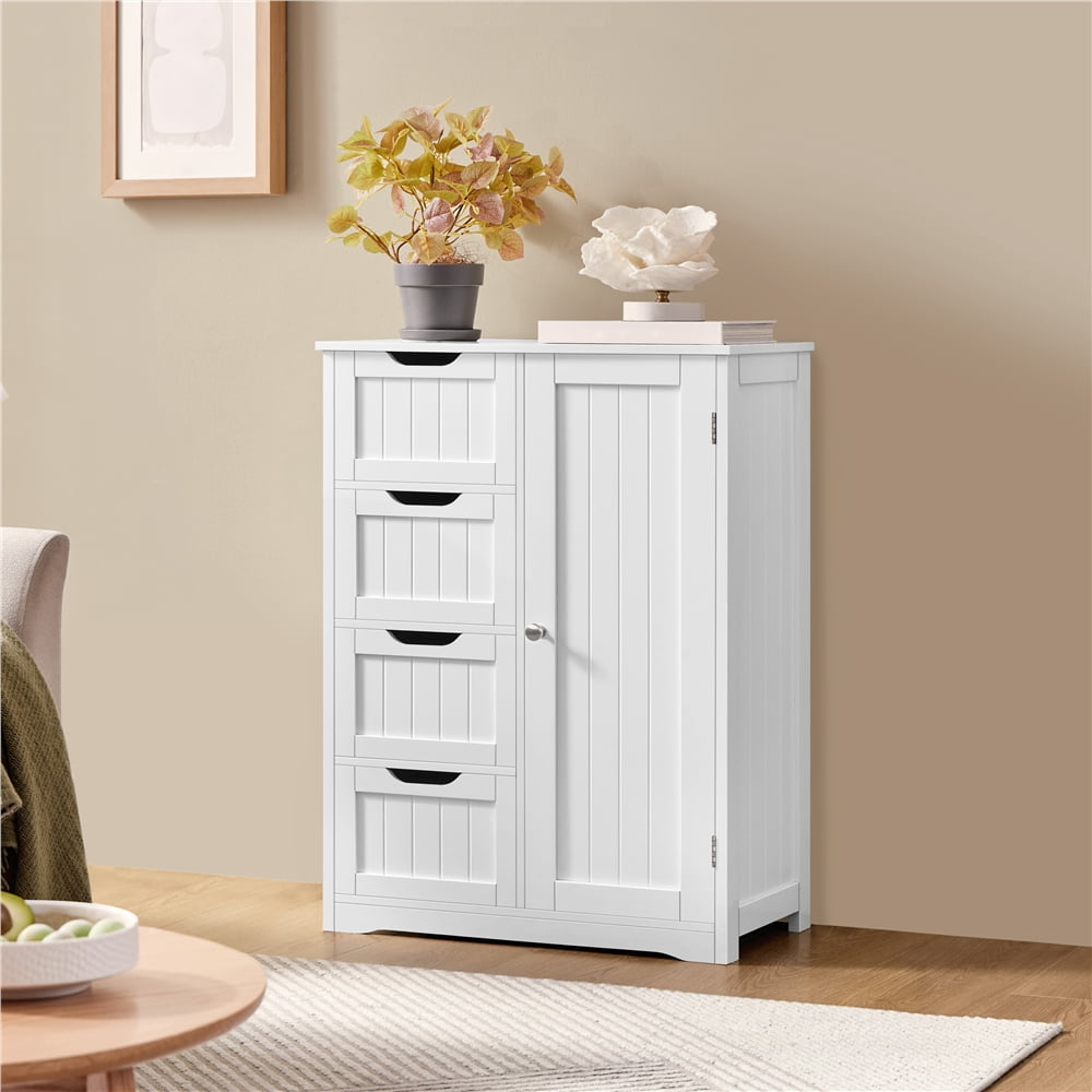 Yaheetech Wooden Free-Standing Bathroom Floor Cabinet with Drawers and Cupboard, White