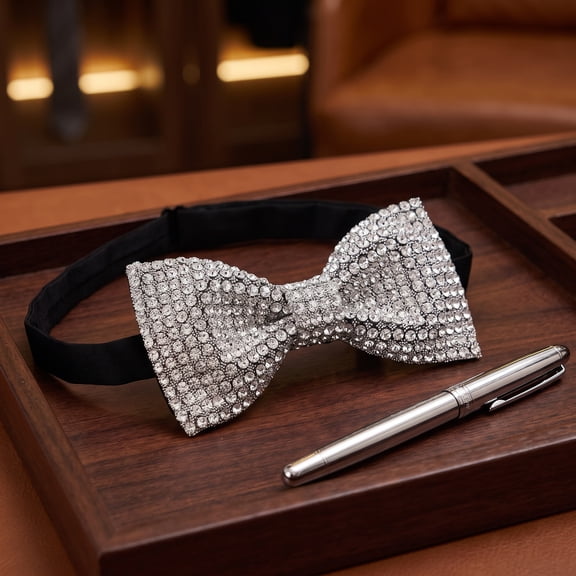 LOLIPPYY Rhinestone Glitter Bow Tie 1Pc Double Layered Sparkling Bow for Weddings, Formal Events, and Special Occasions