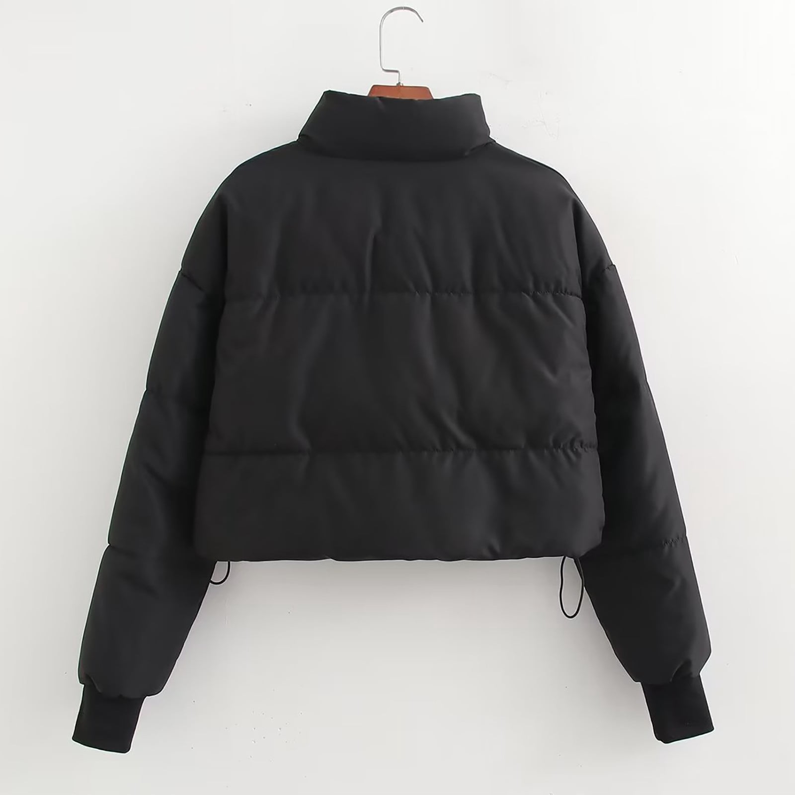 Women's Cropped Puffer Jacket Stand Collar Short Padded Coat Solid