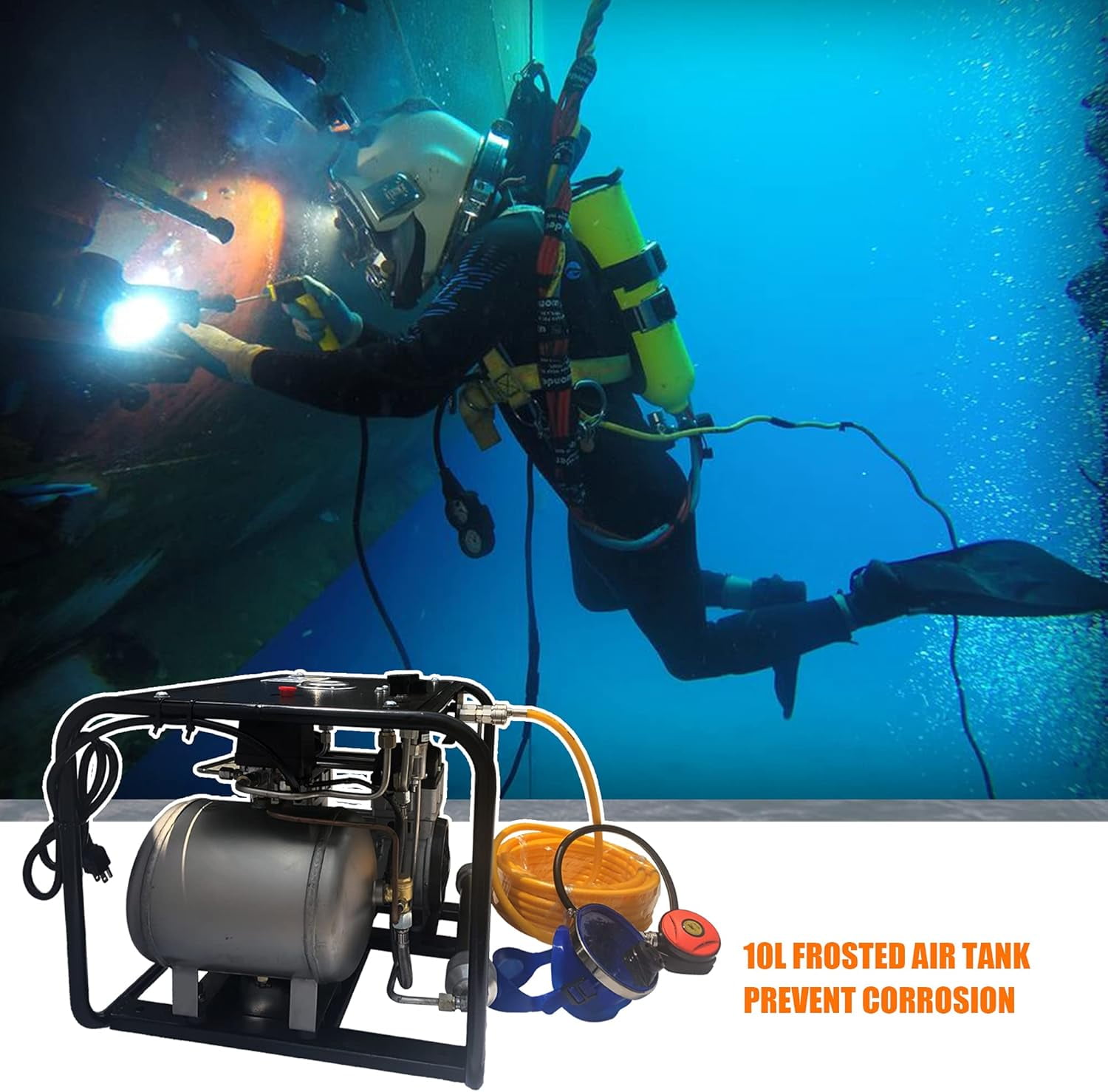 HPDMC SCU80E Hookah Dive System - 110V Oil-Free Electric Air Compressor with 50 FT Hose & Regulator for Snorkeling & Scuba