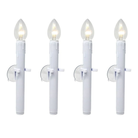 612 Vermont Ultra-Bright LED Window Candles with Timer and Suction Cup, Plastic Shatterproof Bulbs, Battery Operated, White Candlestick, (Pack of 4)