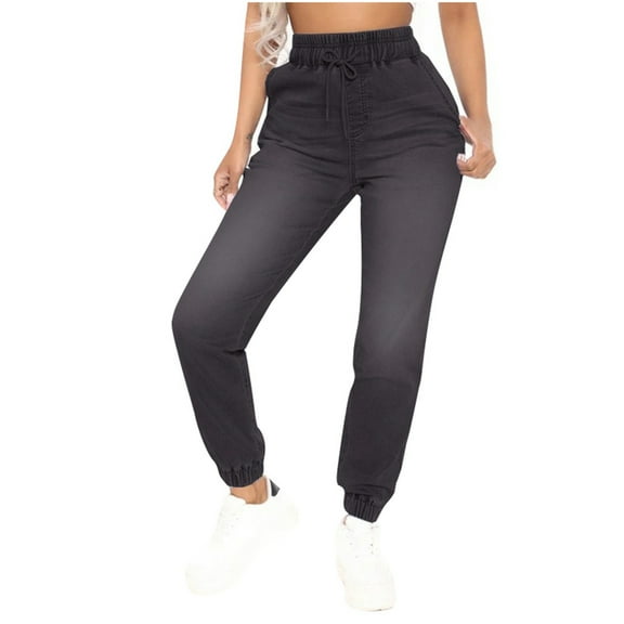 Womens Jeans Petite Medium Waist High Elasticity Thin Washed Jogger Drawstring Pants for Women