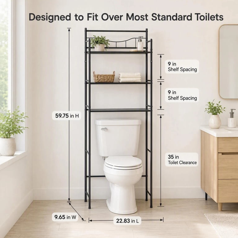 Mainstays 3-Shelf Over-the-Toilet Storage Unit, Matte Black photo 2
