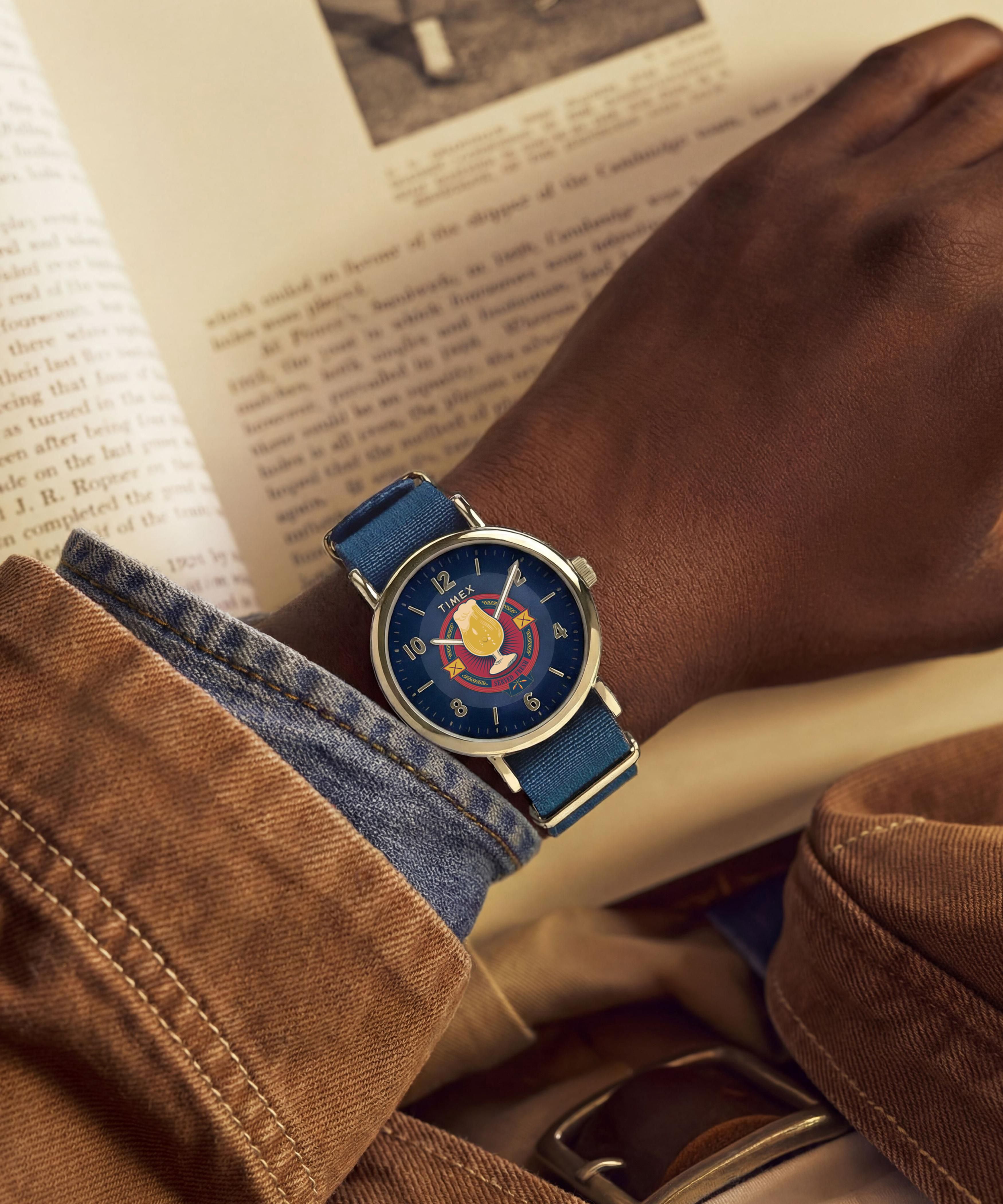 Timex Unisex Harry Potter x Weekender Butterbeer 40mm Watch - Blue Slip-thru Double Layer Blue Dial Gold-Tone Case