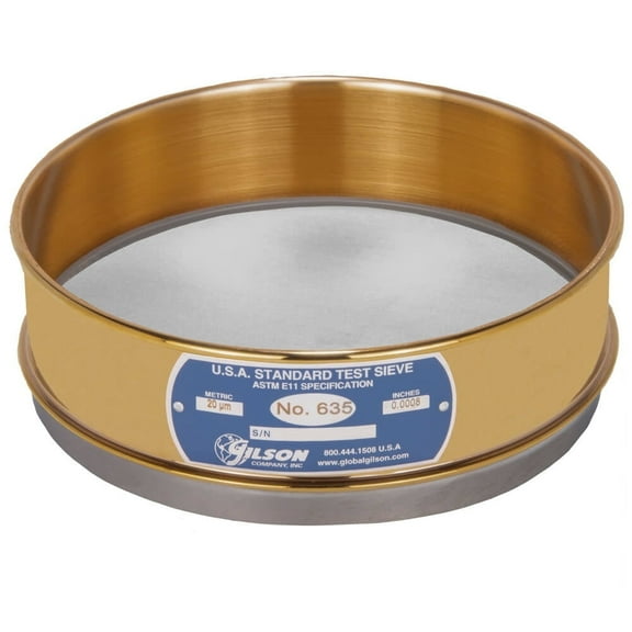 8in Sieve, Brass/Stainless Steel, Full-Height, No.635 (Gilson Company, Inc.)