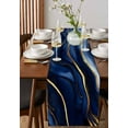 thumbnail image 2 of Marble Navy Blue Table Runner 70 Inch Long Dresser Scarves Cotton Linen Tablerunners Modern Golden Ombre Retro Art Dining Kitchen Burlap Table Setting Decor for Wedding Party Holiday Coffee, 13"x70", 2 of 6