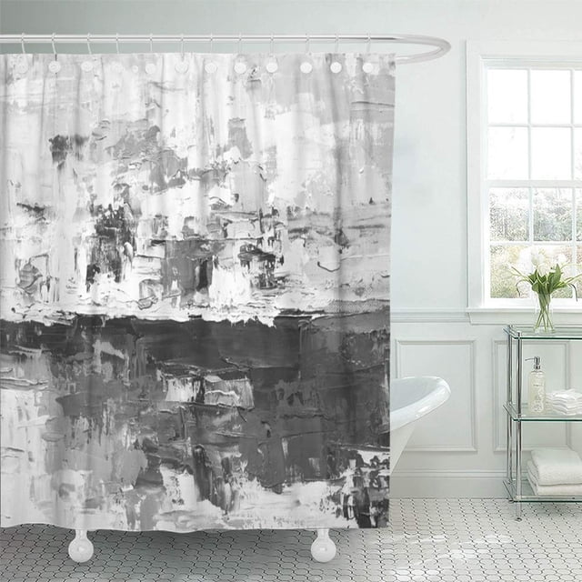Cortina de ducha ABPHQTO pintura al óleo abstracta en blanco y negro 165x180 cm