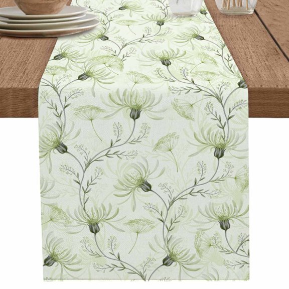nqOlkjepod Green Flowers Table Runner 120 Inches Long Farmhouse Dress Scarves, Watercolor Rustic Botanical Floral Plants Dining Tablerunner for Coffee Table/Kitchen Island/Party Décor, 13" x 120"