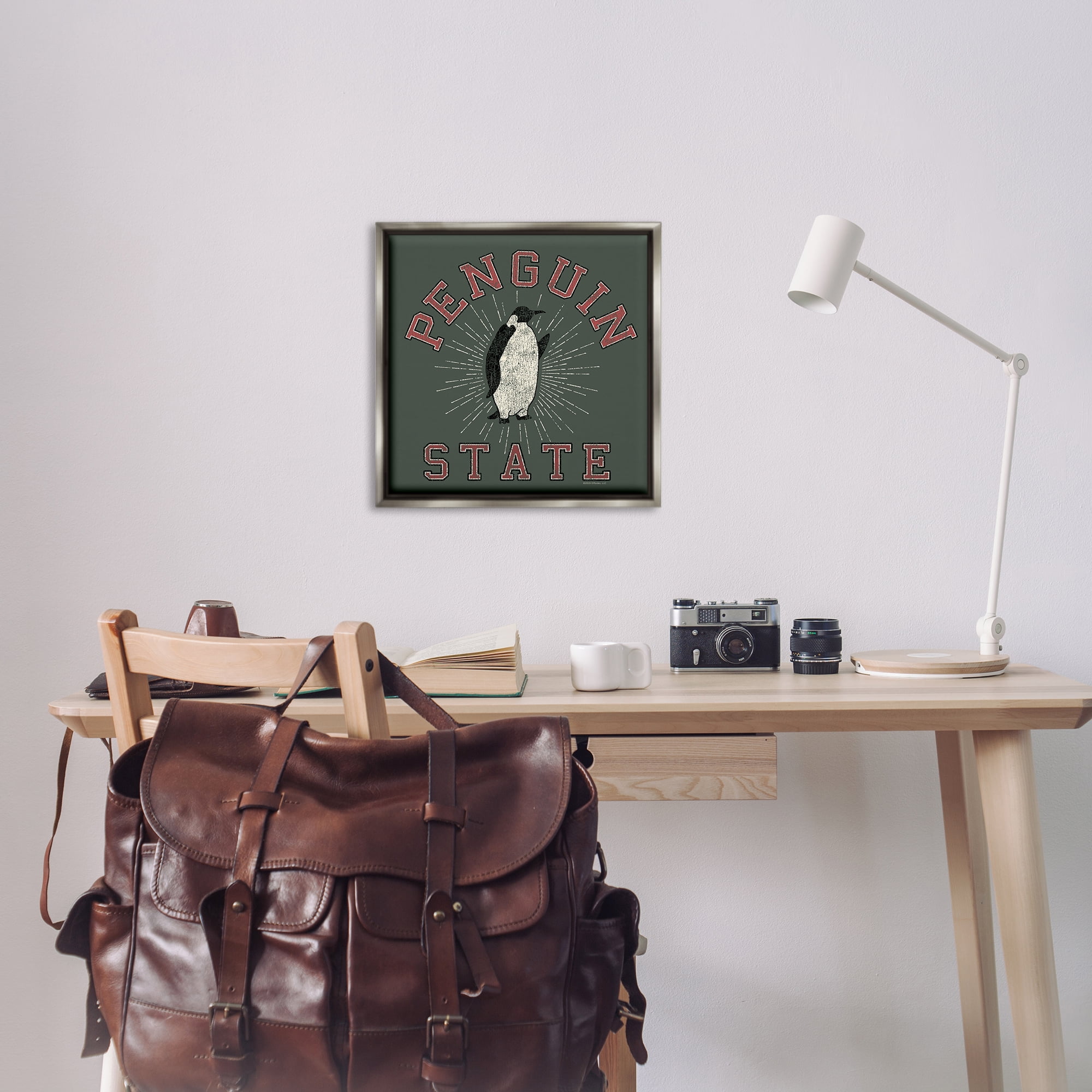 Stupell Industries Vintage Penguin State Animals Painting Gray Floater Framed Canvas Art Print Wall Art, 25 x 25