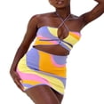 thumbnail image 4 of Women‘s Halter Dress  Patchwork Color Hollow-Out Sleeveless Backless Cross Bandage Mini Bodycon Dress, 4 of 6