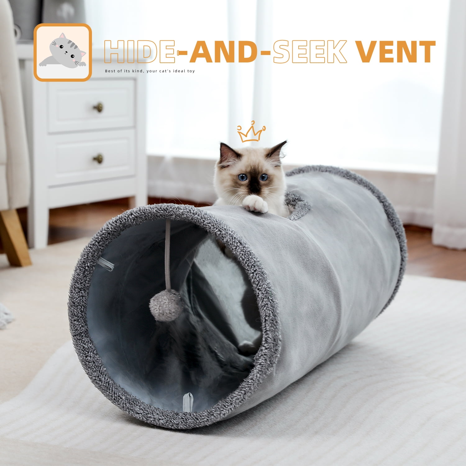 PAWZ Road Collapsible Cat Tunnel Crinkle Kitten Play Tube for Large Cats Dogs Bunnies with Ball Fun Cat Toys 1 Peep Hole Design Grey Walmart