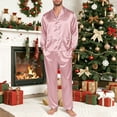 thumbnail image 6 of XDZJLR Family Christmas Pajamas Matching Sets Parents Kids Long Sleeve Silk Like Satin Pure Color Two Piece Holiday Outfit,Loungewear Nightwear Pjs For Men Dad Light Pink, 6 of 6