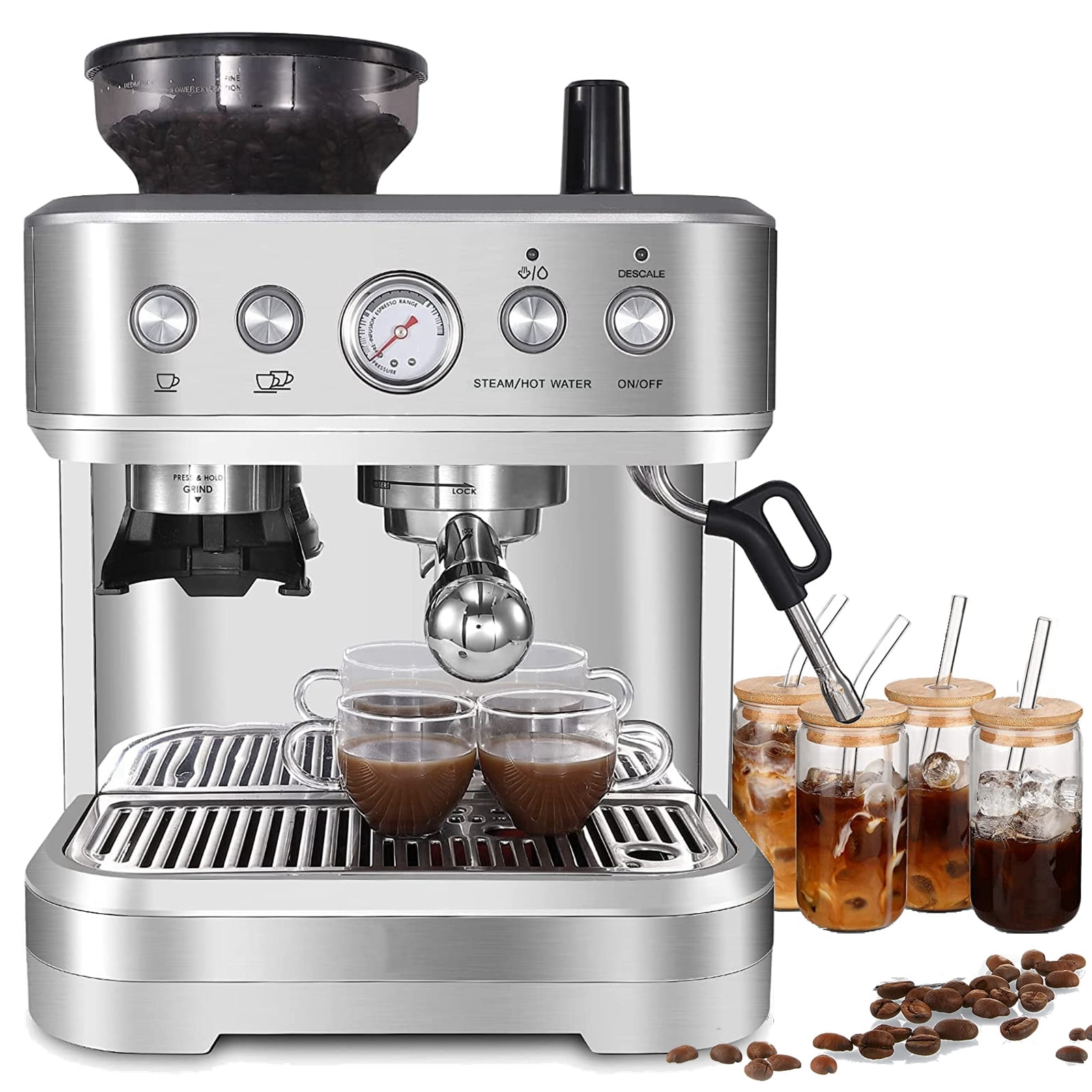 Emorefun 15 Bar Espresso Machine with Self Grinding & Milk Frother