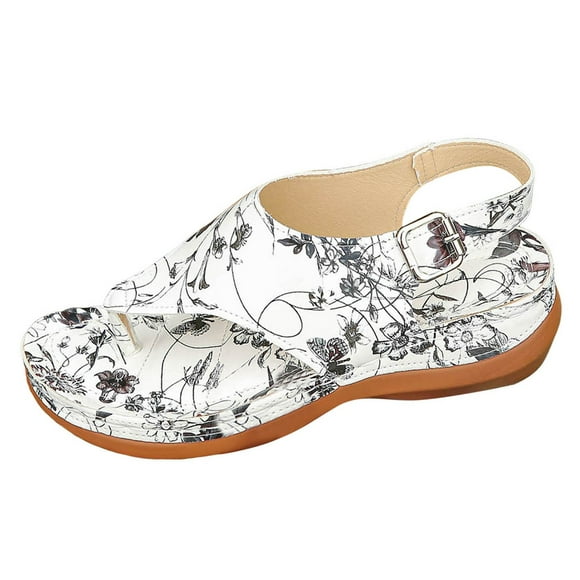 IUJSOY Women's Sandals Arch Support Fashion Printed Flip Flops Wedge Beach Dressy Summer Shoes