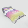 thumbnail image 3 of Saying Duvet Cover Set, Mountain Peaks and Dreamy Sky Background Here and Now Script Design, Bedding Set with Shams and Fitted Sheet, 3 Sizes, by Ambesonne, 3 of 3