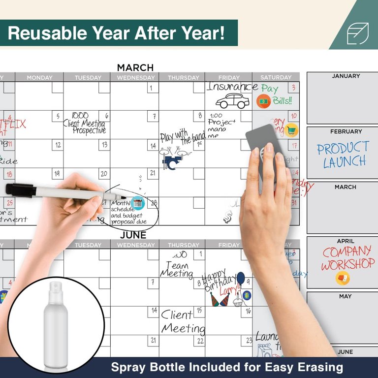 Large Dry Erase Wall Calendar - 38" x 58" - Undated Blank Reusable Yearly  Calendar - Giant Whiteboard Year Poster - Laminated Office Jumbo 12 Month  Calendar - Walmart.com