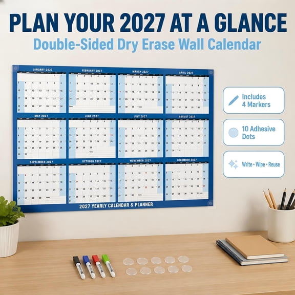 2027 Wall Calendar, Large Reversible Horizontal&Vertical Laminated Yearly Calendar-Poster Wet & Dry Erase Wall Hanging Calendar 12 Month Annual Planner for Office/Family/ Fitness