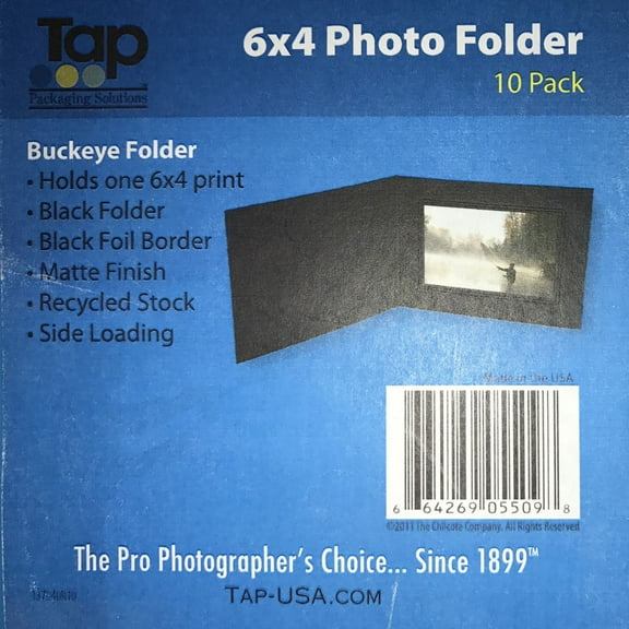Tap Photo Buckeye 6x4 Black/Black Folder (10 Pack)