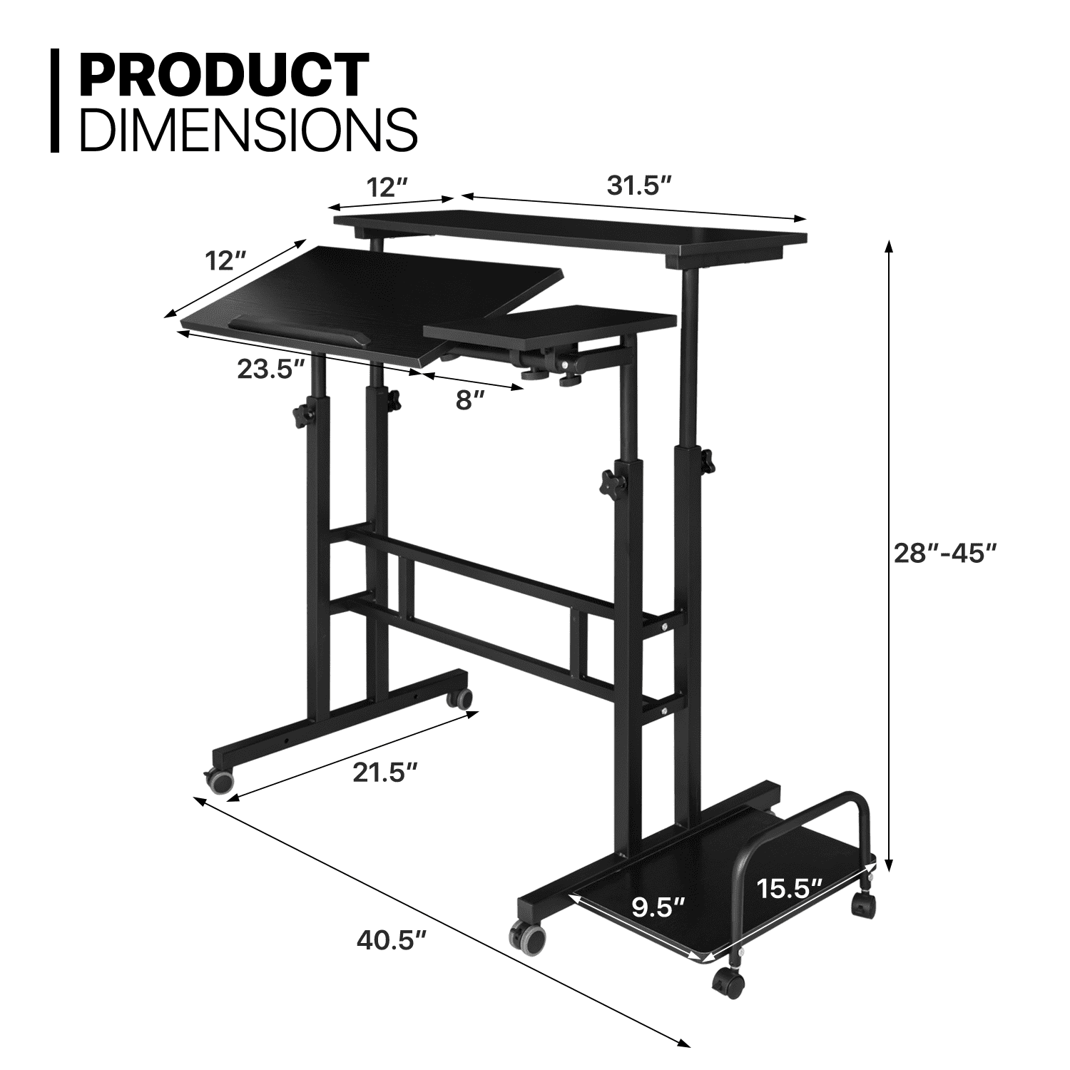 MoNiBloom Mobile Complete Computer Workstation Desk, Rolling Laptop Table with Monitor Shelf & Host Rack for Home Office, Black