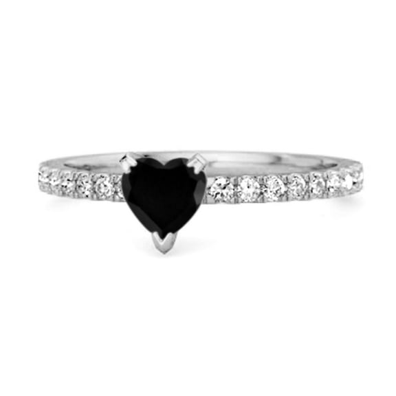 Mooneye 1.65 Cts Black Spinel 925 Sterling Silver Heart Women Valentines Day Gifts Ring