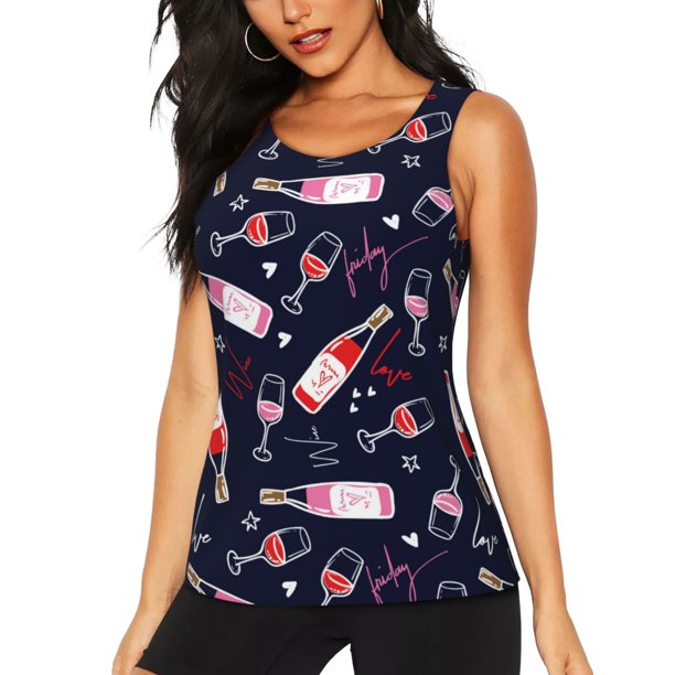 Balery Love Wine Camiseta sin mangas estampada ligera para mujer, tops de entrenamiento sin mangas, camisetas de yoga transpirables de secado rápido.-Large