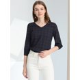 thumbnail image 3 of INSPIRE CHIC Women's Half Sleeve Plaid Button Cuff Puff Sleeve V Neck Blouse, 3 of 5