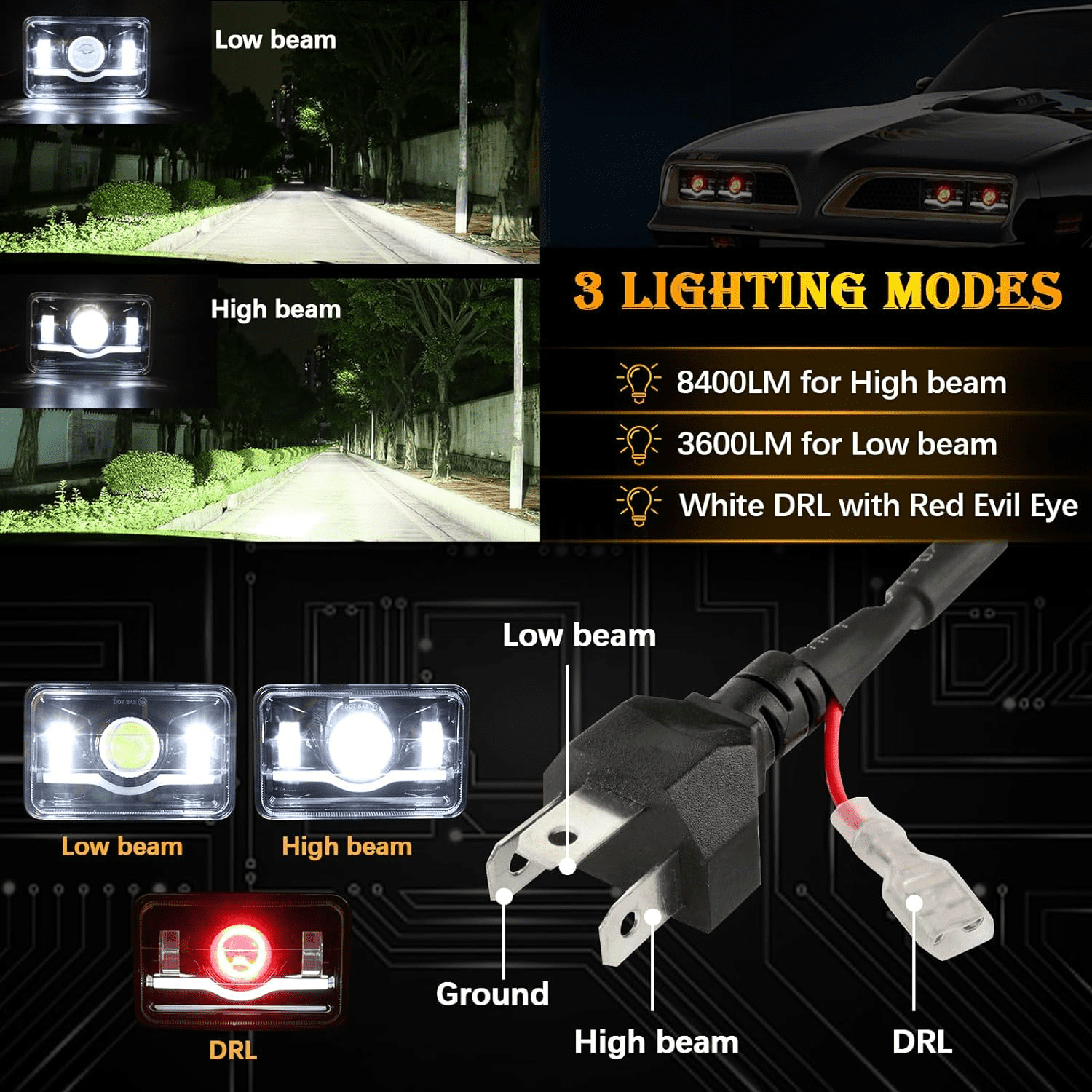 Brightest 4pcs 4x6" Led Headlights H4656 H4652 for Chevrolet El Camino K5 Blazer