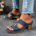 thumbnail image 5 of LOVZFMLL Women's Heeled Sandals Two Band Low Block Heels Chunky Comfortable Walking Open Toe Casual Dress Shoes for Summer Blue 6, 5 of 8