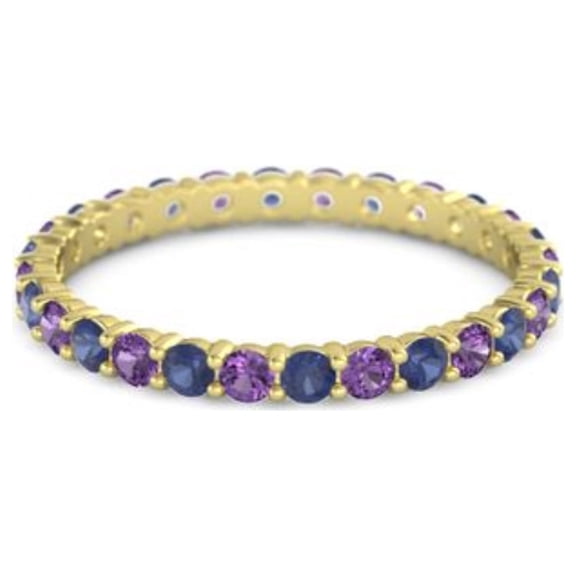 925 Sterling Silver Stackable Natural Sapphire Blue September Birthstone With Amethyst Ring Eternity Band