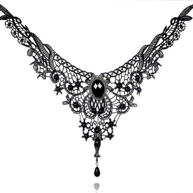 Gargantilla con colgante de cadena de encaje negro para mujer, estilo gótico, para fiesta, N695