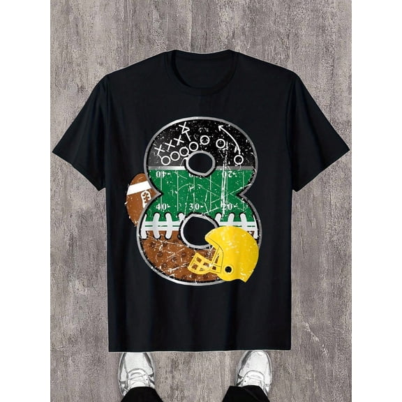 Boy's Cool Distressed Football Number 8 Theme T-Shirt