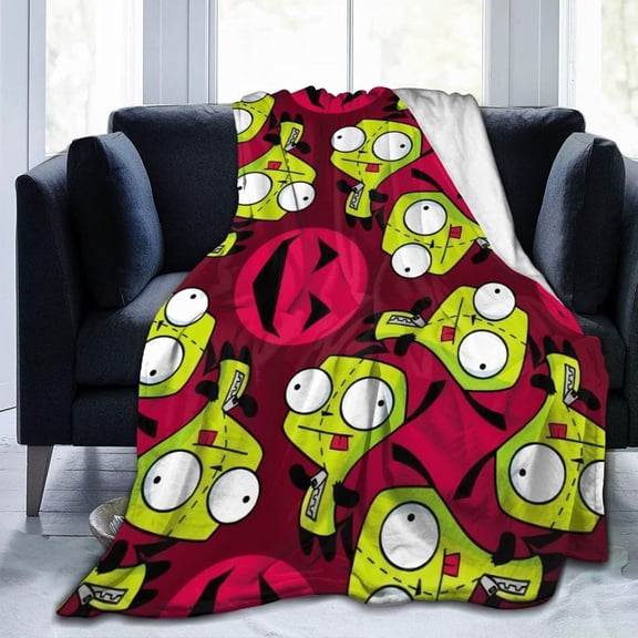 Throw Blanket Invader Anime Zim Soft Flannel Blankets for Children Adult All Season Air Conditioning Blanket for Bed Living Room Sofa 40"x30"