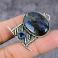 thumbnail image 3 of Labradorite, Blue Topaz Gemstone Handmade 925 Sterling Silver Pendant 2.27", 3 of 4