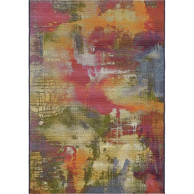 Unique Loom Outdoor Modern Watercolors Rug 4' x 6' Rectangle Multi/Beige