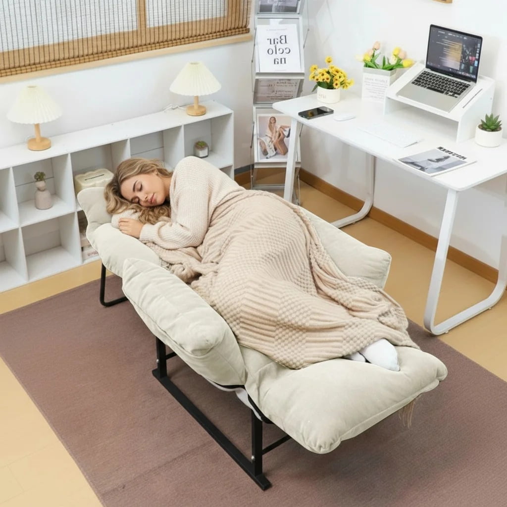 BEJOLO 2-in-1 Recliner and Office Chair, Ergonomic Computer Desk Chair with Foldable Design for Naps, Home Living Room and Gaming Relax, Beige