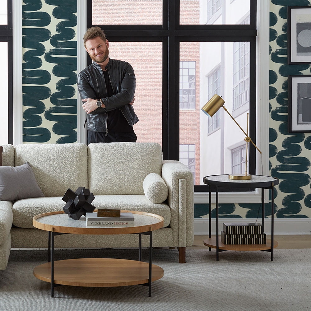 Tempaper x Bobby Berk Wiggle Room Blue and Cream Peel and Stick Wallpaper, 20.5" x 16.5'