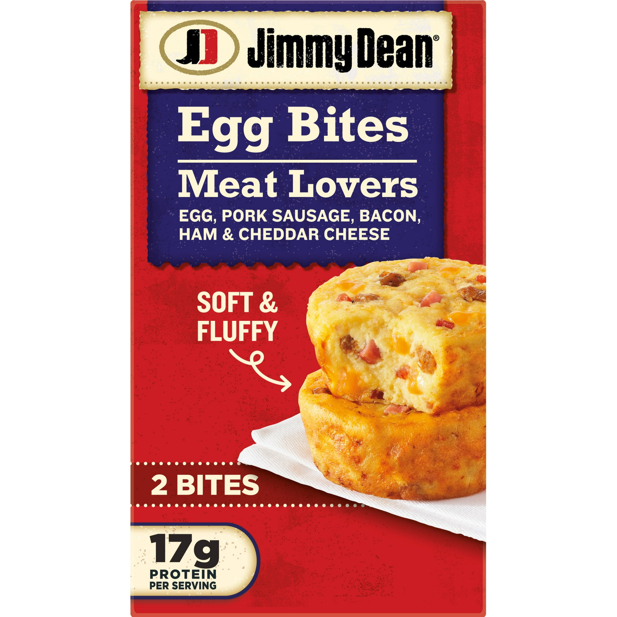 Jimmy Dean Frozen Meat Lovers Egg Bites, Pork Sausage, Bacon, Ham, and Cheddar Cheese, 4 oz, 2 Count