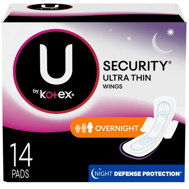 U By Kotex Security Ultra Thin Pads With Wings Overnight 14 Count