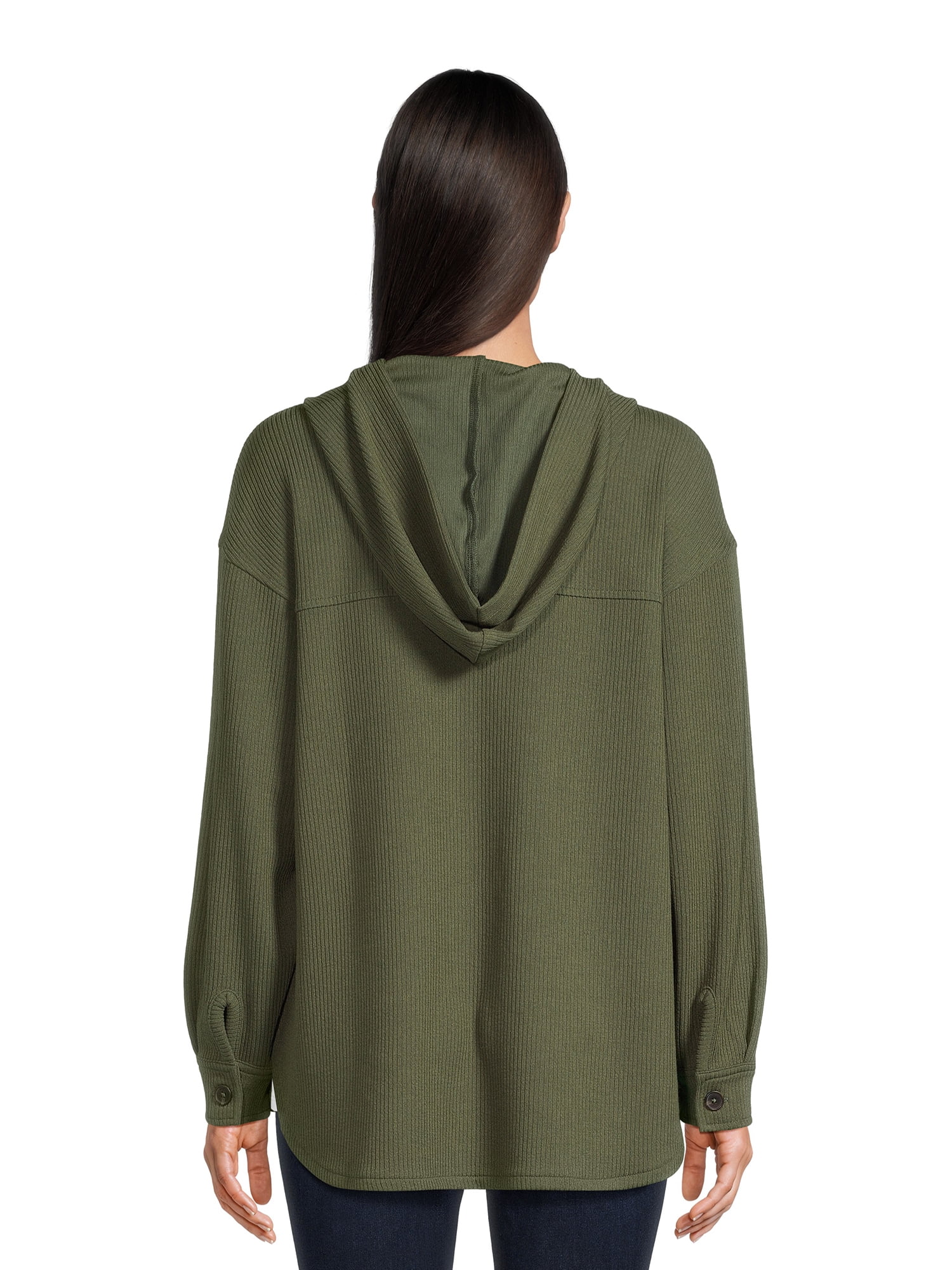 Time and Tru Women's Ribbed Hooded Shacket, Sizes S-XXXL