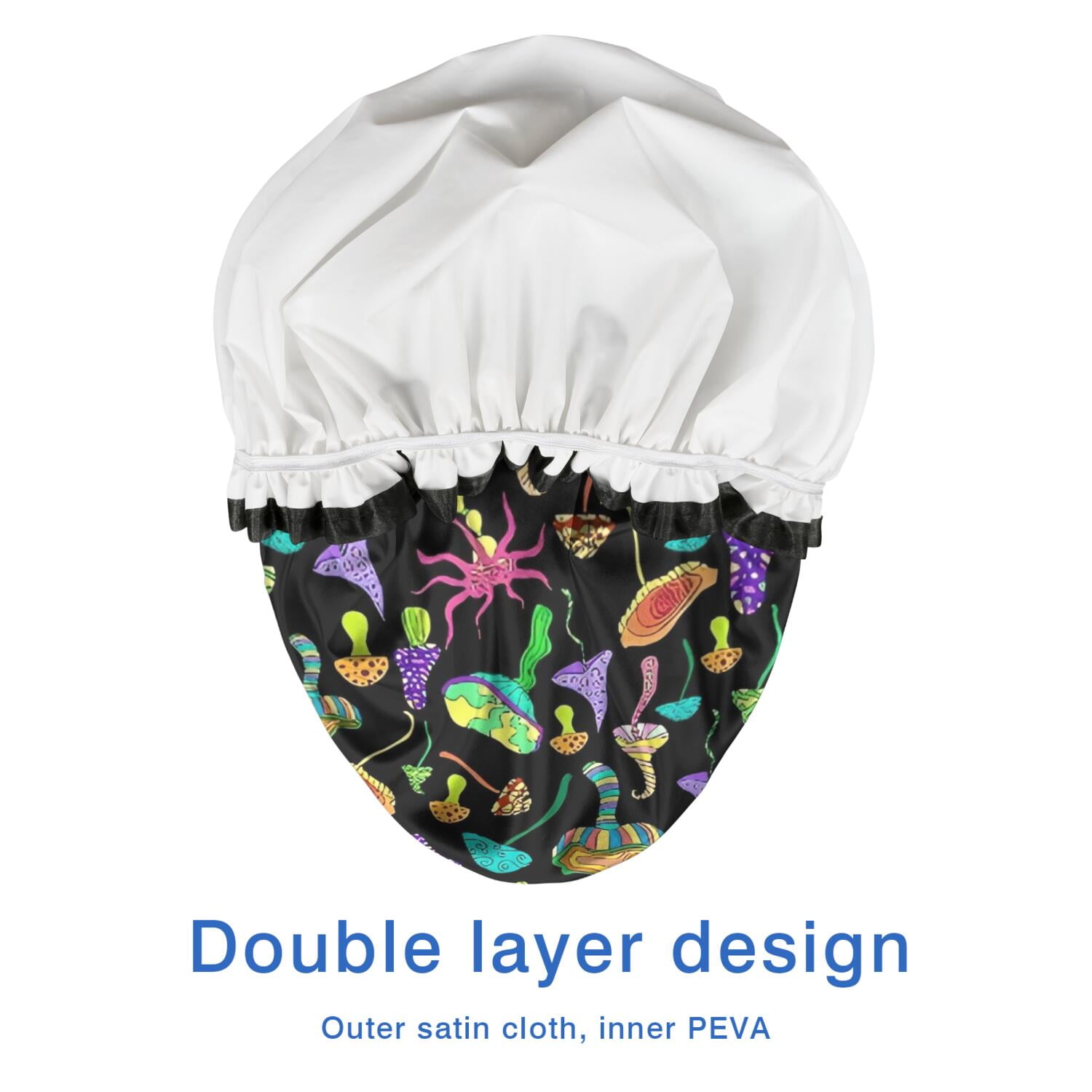 Shower Caps,Red Mushroom Black Pattern Waterproof Shower Cap for Women 4 Pieces,Double Reusable Hair Cover for Shower PEVA Elastic Stretch Hem