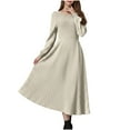 thumbnail image 2 of Abomasnow Sweater Dress for Women 2026 Long Sleeve Crewneck Ribbed Knit Dress A-Line Pleated Long Wedding Guest Dresses S-2XL, 2 of 7