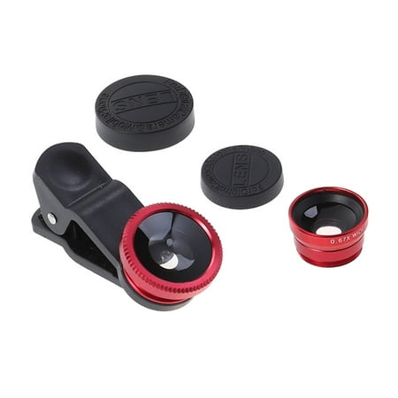 Universal Portable Cell Phone Camera Lens Super Wide Angle Lens Macro Lens and Fisheye Lens Clip on 3 in 1 Mobile Phone Lens for iPhone 6S/7/8/X (Red)