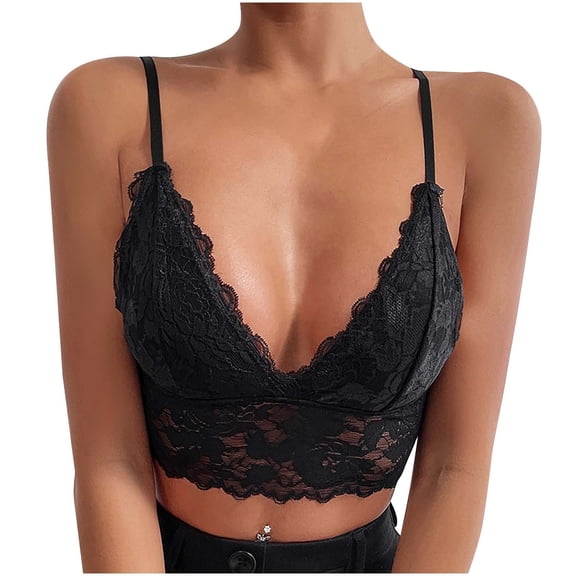 Women's Summer Lace Camisole Strappy Plain V Neck Sleeveless Spaghetti Straps Vest Sexy Bralette Cami Crop Top